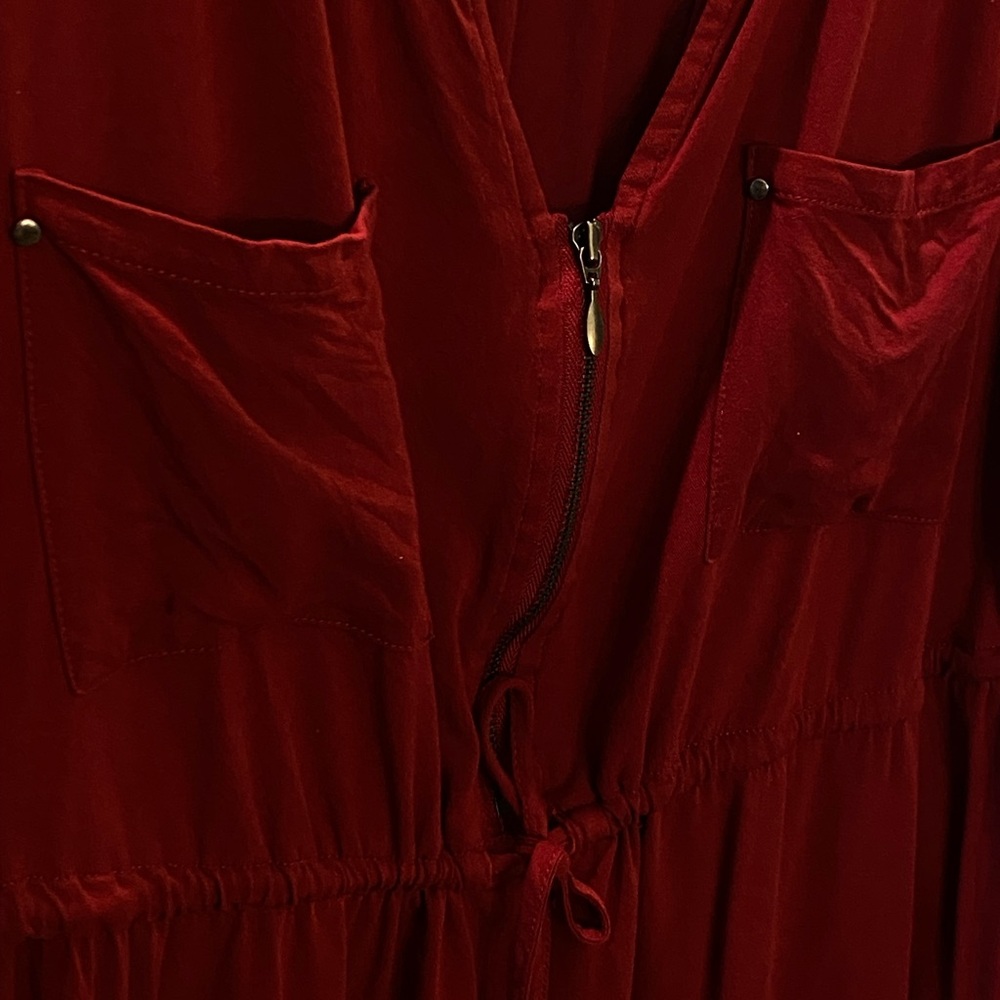 Torrid Burgundy Zip-Front Drawstring Midi Dress - Picture 2 of 4